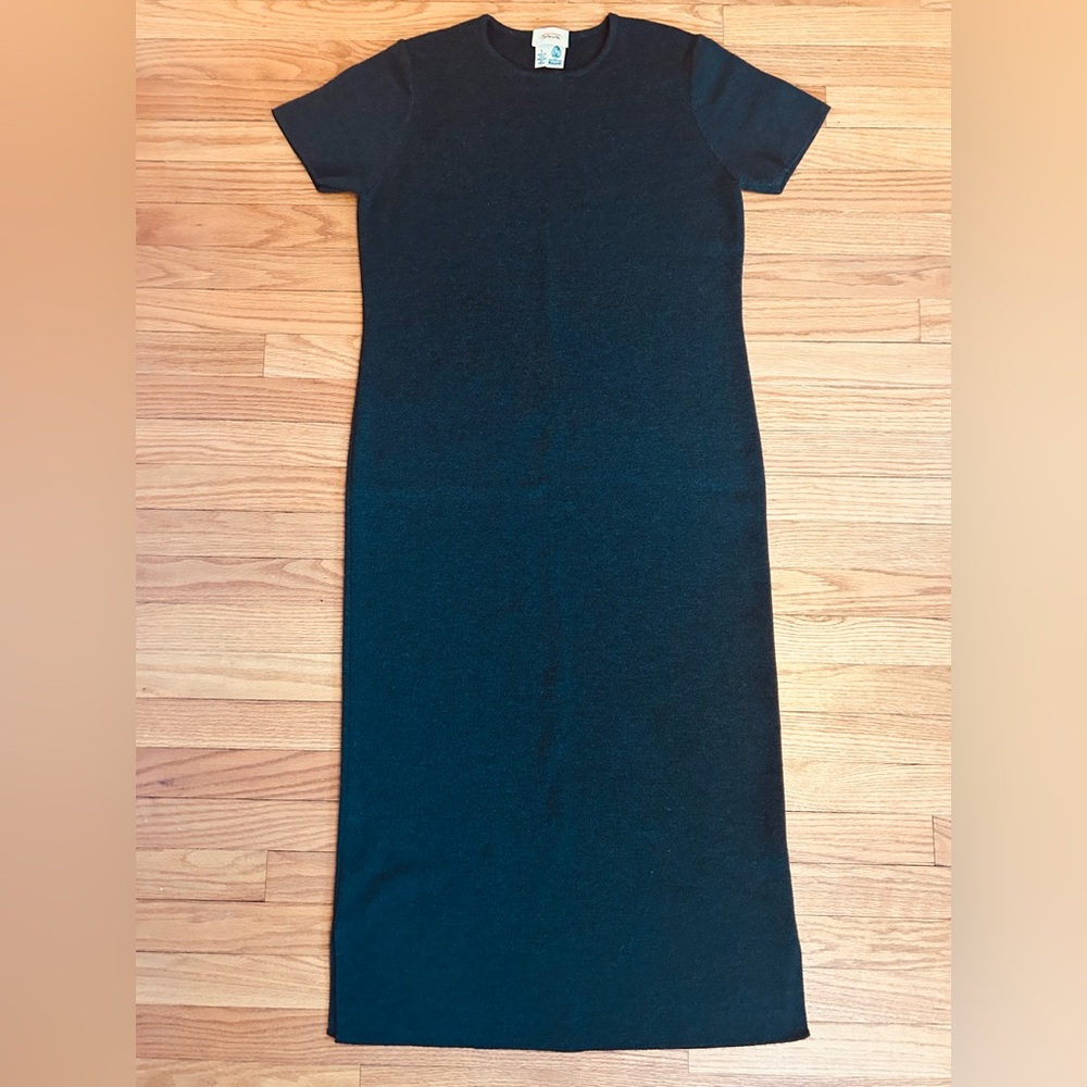 Talbots 100% Wool Charcoal Short Sleeve Midi Dress Size L